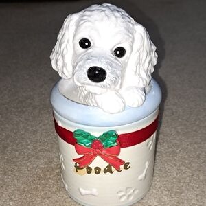 Poodle Dog Treat Jar with Red Bow